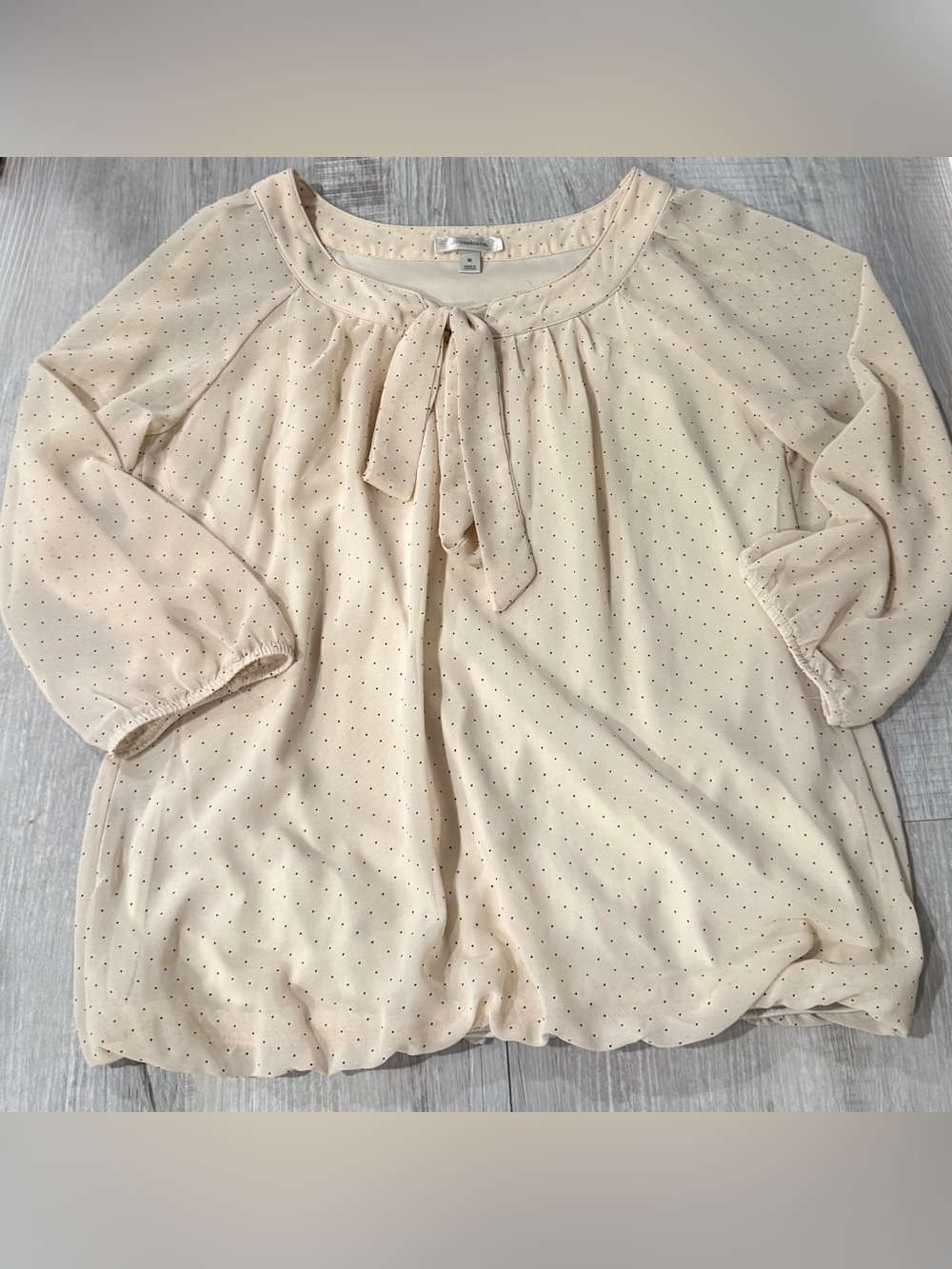 Dress Barn Cream Dot Tie-Neck Blouse